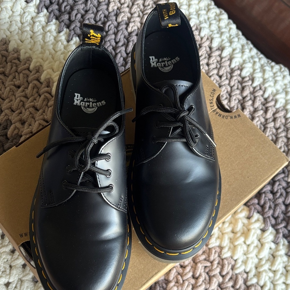 Dr. Martens Black Leather Oxfords with Yellow Stitching - Picture 3 of 3